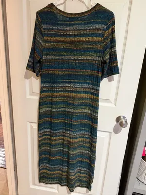 Monteau Teal Multi-Striped Ribbed Midi Dress XL thumbnail 3