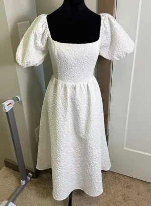 Lulus Puff Sleeve Midi Dress Floral Textured Corset Tie Back‎ Stretch Bridal M thumbnail 1