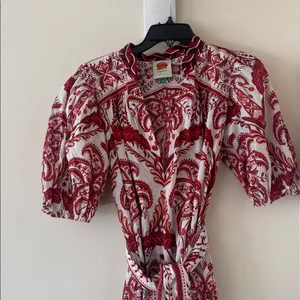 FARM RIO Off-White Green Floral Cascade Lenzing Ecovero mid Dress, small, $280 thumbnail 5