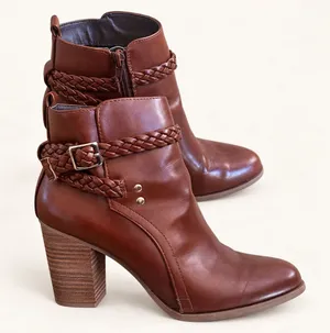 American Eagle Brown Braided Strap Heeled Ankle Boots Size 8 thumbnail 1