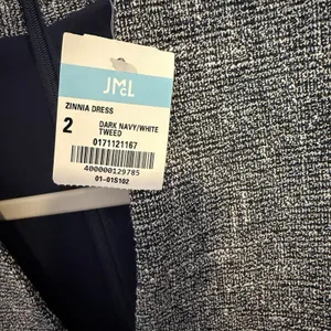 NWT J. McLaughlin Zinnia Tweed Dress Sz 2 Dark Navy/White Lined Fringe Office thumbnail 4