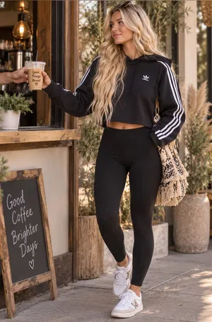 Adidas Cropped Hoodie- Black+White thumbnail 1