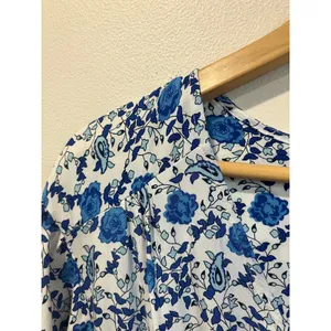 Abel‎ The Label Blue White Floral Midi Dress L Wrap V Neck Cottagecore Boho thumbnail 7