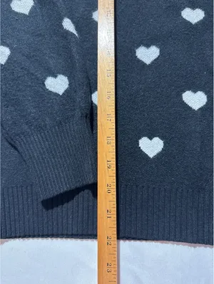 Cozy Black Half-Zip Sweater with Cute White Hearts - Size L thumbnail 3