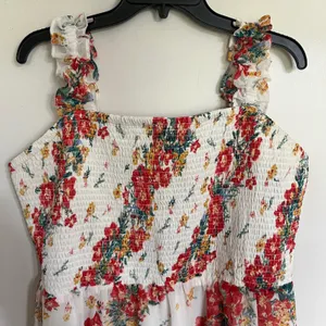 Maurices Floral Smocked Midi Dress Red‎ White Ruffle Strap Plus Size 1X thumbnail 3