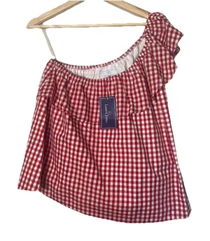 Lauren James Red White Gingham One Shoulder Top Tomato Girl Summer Blouse M‎ thumbnail 1