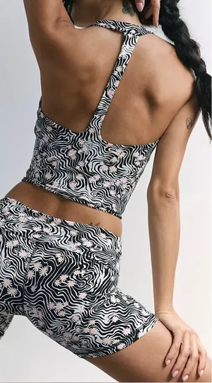 NWOT Free People FP Movement Never Better Printed Halter Crop - Daisy Black - XS thumbnail 1