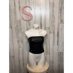 Black Faux Leather Tube Top Small | Strapless Shiny Clubwear Tank thumbnail 2