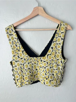 Maeve Anthropologie Floral Print Crop Knit Button Tank Top Vest Medium NEW NWT thumbnail 5