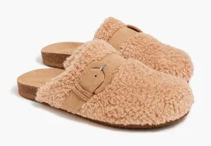 J Crew Sherpa Buckle Clogs Womens 7 Camel Cozy Neutral Slip‎ On thumbnail 1