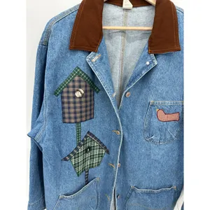 Vtg Birdhouse Chore Barn Coat Sz L Button Front Denim Country Pockets Workwear‎ thumbnail 4