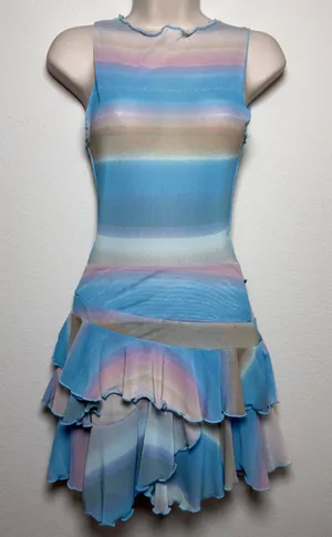 Women Y2K Indie Fairy Mini Dress Small Blue Chiffon Blue‎ Pink Ombre Mesh Cutout thumbnail 1