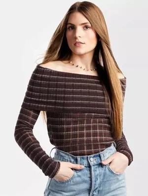 Free people brown snow bunny off the shoulder top M thumbnail 1