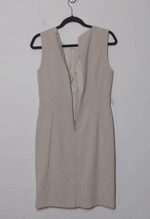 Calvin Klein Sheath Dress Beige Tan Stretch Jewel Neck Sleeveless Ruffle 6 thumbnail 6