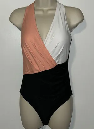 Cupshe Wrap One Piece Swimsuit Pink White Black Colorblock Women’s Small S thumbnail 1