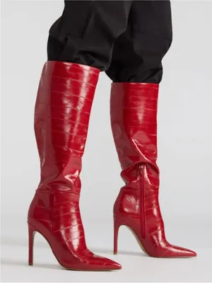 Steve Madden Nitro Red Eel Knee High Boots Size 7.5 Party Night Out Fun Sexy thumbnail 1