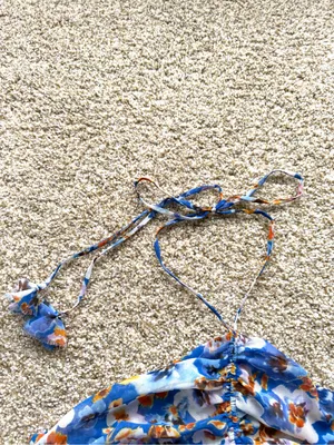 Misa Los Angeles Blue Pansy Selmin Top Blue Floral Halter Crop Top Sz Large thumbnail 9