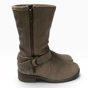 UGG Silva Suede Boots Moto Biker Zip Harness Tan Brown Taupe Women’s Size 6 thumbnail 12