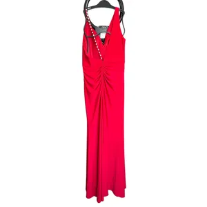 Leena by‎ Mac Duggal Asymmetrical Pearl Strap V-Neck Gown Size 8 26532 Prom thumbnail 6