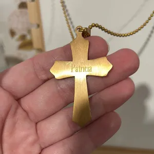 Gold Tone Cross Pendant Prayer Necklace Engraved- Patricia thumbnail 4