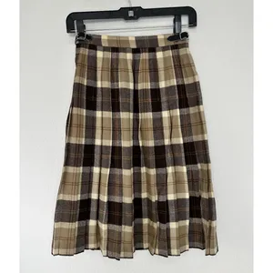 Vintage Pure New Wool Plaid Wrap Kilt Skirt Women’s XS Small Beige Brown Tartan thumbnail 4