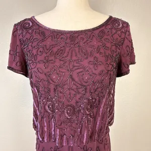 Adrianna‎ Papell Cassis Sequin Beaded Maxi Gown Dress Size 10 Plum Purple Gatsby thumbnail 3