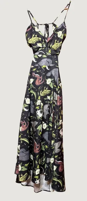 Unbranded Maxi Dress Womens S Black Animal Skull Print Excellent Open Back Tie thumbnail 1