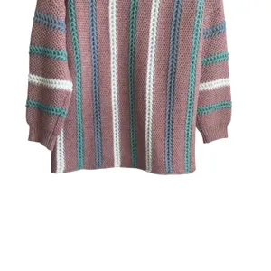 Davi & Dani Women Cozy Tunic Sweater Large Rose Striped Chunky Knit Boutique‎ thumbnail 3