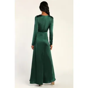 Lulus Endearing Elegance Emerald Green Satin Long Sleeve Dress Wedding Large thumbnail 4