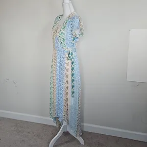 Blue Rain Pastel Floral Patchwork Wrap Maxi Dress - Size M thumbnail 6