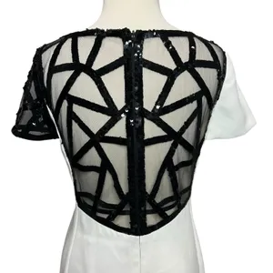 Angel Sanchez Sheath Dress 6‎ White Black Sequined Sheer Minimalist Renaissance thumbnail 5