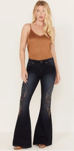 Shyanne Women'S Dark Wash Mid Rise Embroidered Flare‎ Jeans 31 thumbnail 1