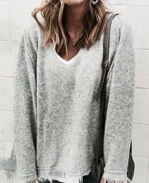 FREE PEOPLE Irresistible Gray Wool Fringe Sweater Pullover Top thumbnail 1