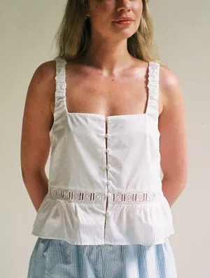 Djerf Avenue Airy Poplin Buttoned Top White Lace thumbnail 1