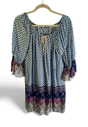 Umgee Blue and Red Patterned Blouse thumbnail 1