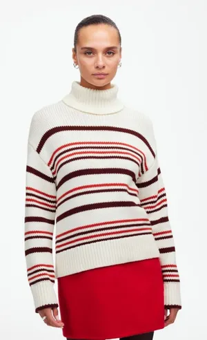NWT Madewell Ribbed Cotton Turtleneck Sweater Stripe M front collar separated thumbnail 1