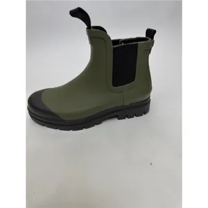 Hunter Women 5 Olive Green Black Cap Toe Chelsea Ankle Rain Boots Lug Sole thumbnail 6