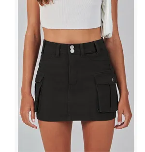 NEW Cargo Skirt Button Pocket Y2k Trendy Denim Mini Skirt L thumbnail 5