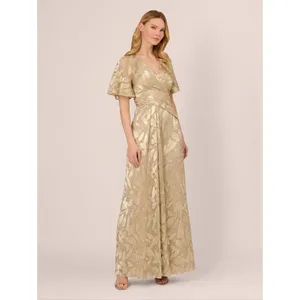 NWT Adrianna Papell Foil Leaf Short Sleeve Gown Size 8 thumbnail 2