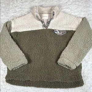 Thread and Supply Elm Pullover, Olive and Cream Fleece, Size Large thumbnail 2