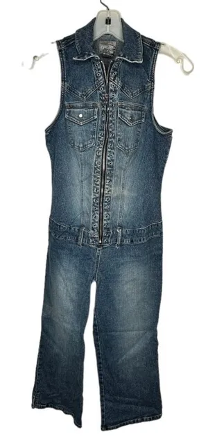 Vintage‎ Rave Stretch Denim Jumpsuit thumbnail 1
