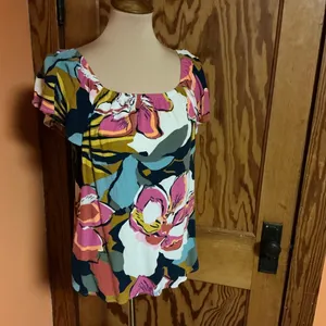 MB Bright Tropical Flowers Blouse Size M thumbnail 5