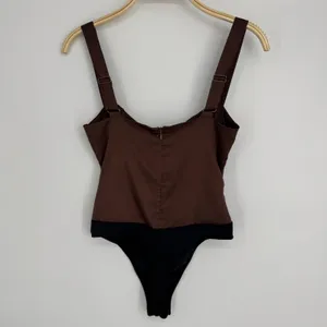 WeWoreWhat‎ Ruched Cup Bodysuit Size 2 Brown Satin Night Out Trendy Sexy thumbnail 5