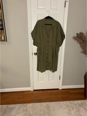 Cider Olive Green Button-Up Dress thumbnail 5