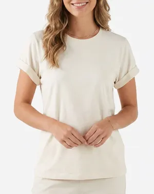Express Womens Medium Cream Short Sleeve Cuffed Tie Back Knit T-Shirt Top thumbnail 1