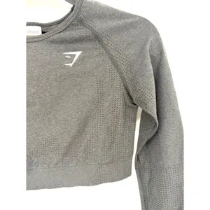 Gymshark Crop Top Vital Seamless 2.0 Large Grey Long Sleeve Thumbhole Activewear thumbnail 5