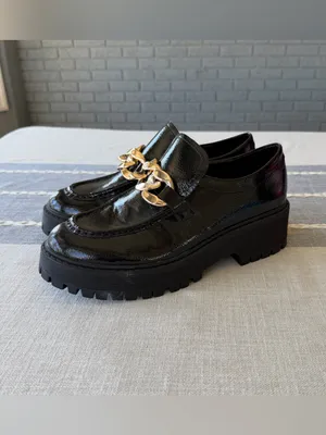 Steve Madden Malvern Chunky Platform Loafers Lug Sole Black Size 8.5 Gold Chain thumbnail 4