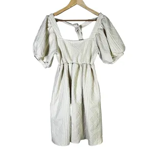 Listicle Cable Knit Diamond Puff Sleeve Babydoll Dress Cream Romantic Size S thumbnail 2