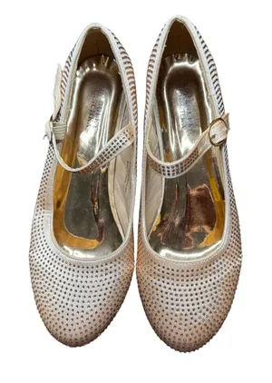 Badgley Mischka Shoes Womens Size 5 Ivory Block‎ Heel Mary Jane Rhinestone Dress thumbnail 1