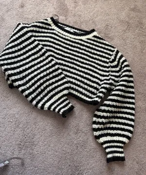 Grey Bandit Cropped Stripped Sweater thumbnail 1